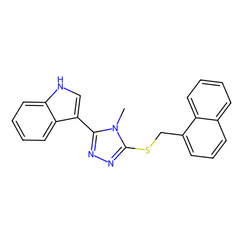 3-(4-methyl-5-((naphthalen-1-ylmethyl)thio)-4H-1,2,4-triazol-3-yl)-1H-indole structure