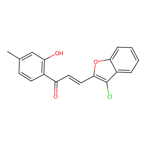 (2E)-3-(3-chloro-1-benzofuran-2-yl)-1-(2-hydroxy-4-methylphenyl)prop-2-en-1-one structure