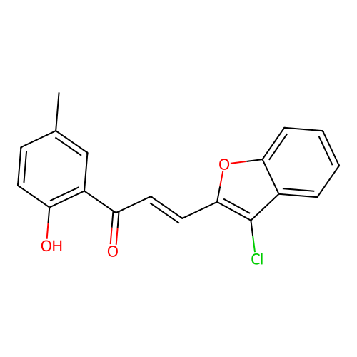 (2E)-3-(3-chloro-1-benzofuran-2-yl)-1-(2-hydroxy-5-methylphenyl)prop-2-en-1-one structure