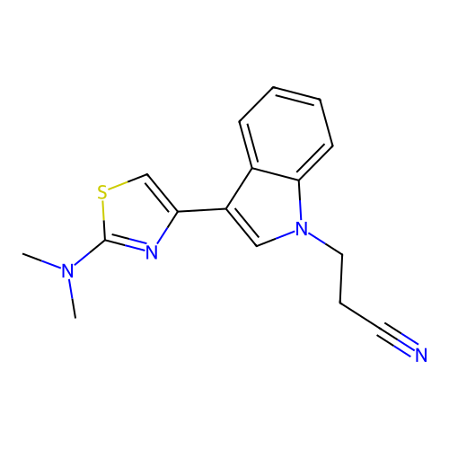 3-{3-[2-(dimethylamino)-1,3-thiazol-4-yl]-1H-indol-1-yl}propanenitrile structure
