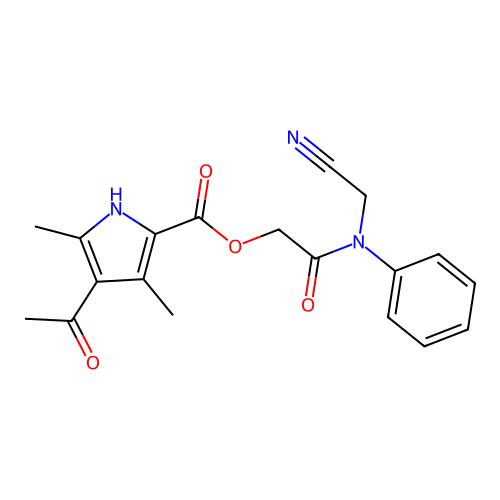 [(cyanomethyl)(phenyl)carbamoyl]methyl 4-acetyl-3,5-dimethyl-1H-pyrrole-2-carboxylate structure