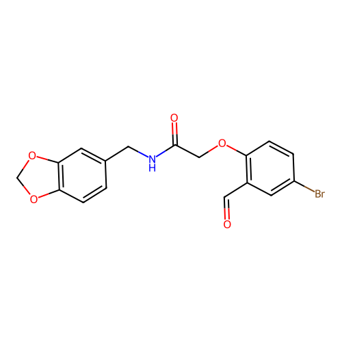 N-(1,3-benzodioxol-5-ylmethyl)-2-(4-bromo-2-formylphenoxy)acetamide structure