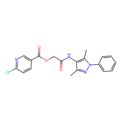 [(3,5-dimethyl-1-phenyl-1H-pyrazol-4-yl)carbamoyl]methyl 6-chloropyridine-3-carboxylate structure
