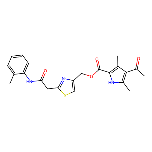 [2-[2-(2-methylanilino)-2-oxoethyl]-1,3-thiazol-4-yl]methyl 4-acetyl-3,5-dimethyl-1H-pyrrole-2-carboxylate structure