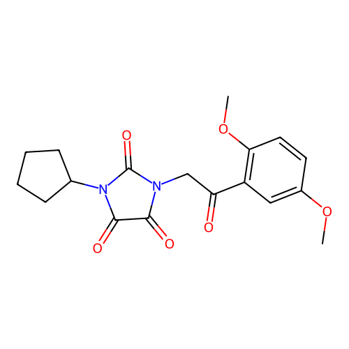 1-Cyclopentyl-3-[2-(2,5-dimethoxyphenyl)-2-oxoethyl]imidazolidine-2,4,5-trione structure