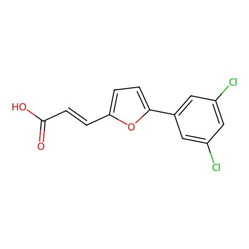 (2E)-3-[5-(3,5-dichlorophenyl)furan-2-yl]prop-2-enoic acid structure