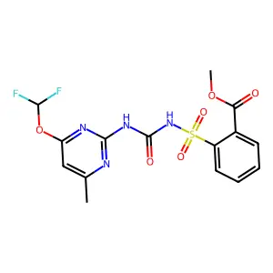 Benzoic acid, 2-(((((4-(difluoromethoxy)-6-methyl-2-pyrimidinyl)amino)carbonyl)amino)sulfonyl)-, methyl ester structure