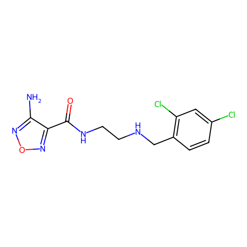 4-amino-N-{2-[(2,4-dichlorobenzyl)amino]ethyl}-1,2,5-oxadiazole-3-carboxamide structure