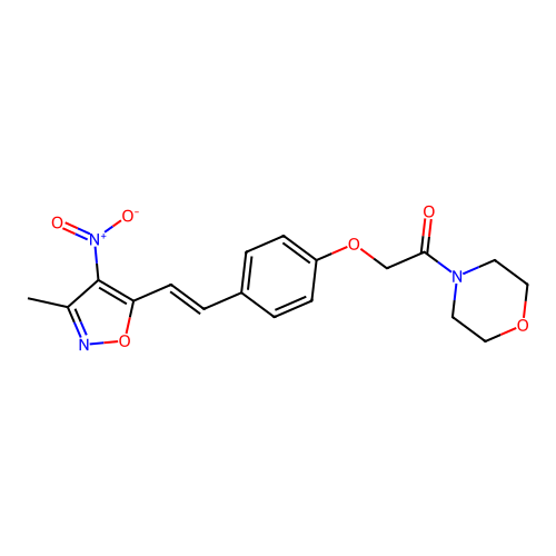 2-[4-[(E)-2-(3-methyl-4-nitro-1,2-oxazol-5-yl)ethenyl]phenoxy]-1-morpholin-4-ylethanone structure