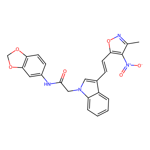 (E)-N-(benzo[d][1,3]dioxol-5-yl)-2-(3-(2-(3-methyl-4-nitroisoxazol-5-yl)vinyl)-1H-indol-1-yl)acetamide structure