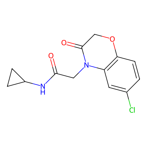 2-(6-chloro-3-oxo-1,4-benzoxazin-4-yl)-N-cyclopropylacetamide structure