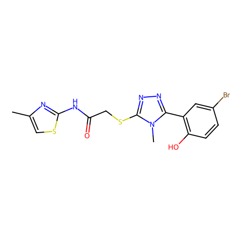2-((5-(5-bromo-2-hydroxyphenyl)-4-methyl-4H-1,2,4-triazol-3-yl)thio)-N-(4-methylthiazol-2-yl)acetamide structure