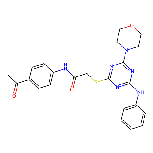 N-(4-acetylphenyl)-2-[(4-anilino-6-morpholin-4-yl-1,3,5-triazin-2-yl)sulfanyl]acetamide structure