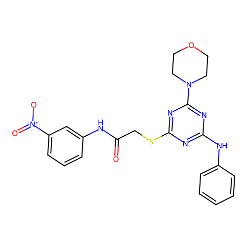 2-[(4-anilino-6-morpholin-4-yl-1,3,5-triazin-2-yl)sulfanyl]-N-(3-nitrophenyl)acetamide structure