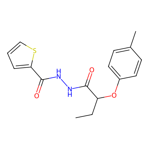 N'-[2-(4-methylphenoxy)butanoyl]thiophene-2-carbohydrazide structure
