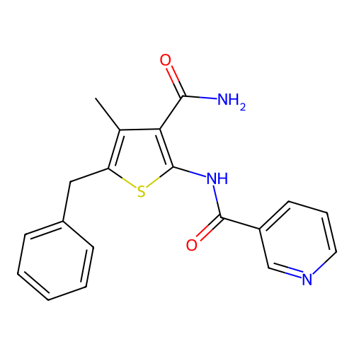 N-(5-benzyl-3-carbamoyl-4-methylthiophen-2-yl)pyridine-3-carboxamide structure