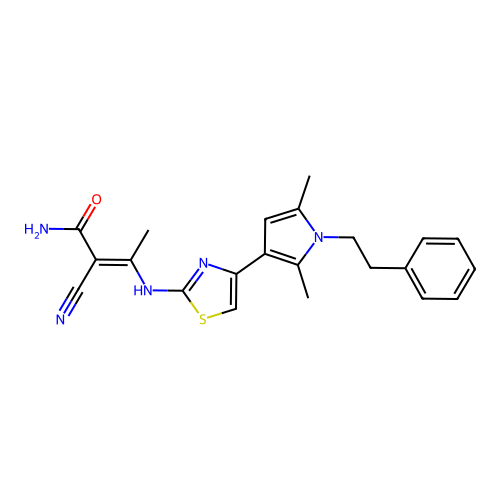 2-cyano-3-({4-[2,5-dimethyl-1-(2-phenylethyl)-1H-pyrrol-3-yl]-1,3-thiazol-2-yl}amino)but-2-enamide structure