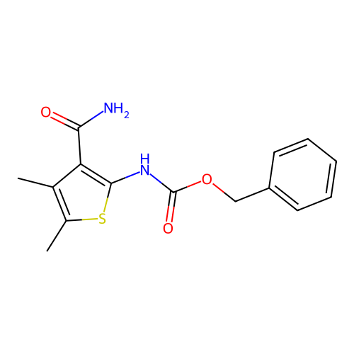 benzyl N-(3-carbamoyl-4,5-dimethylthiophen-2-yl)carbamate structure