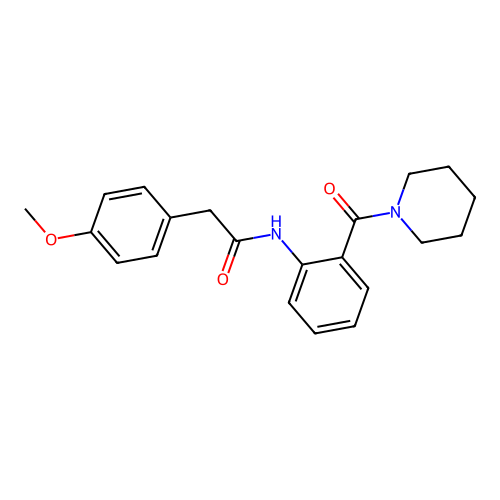 2-(4-methoxyphenyl)-N-[2-(1-piperidinylcarbonyl)phenyl]acetamide structure