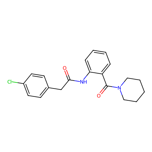 2-(4-chlorophenyl)-N-[2-(1-piperidinylcarbonyl)phenyl]acetamide structure