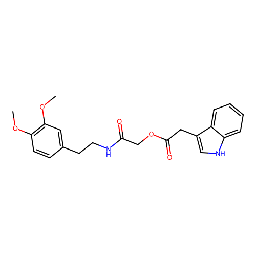 2-((2-(3,4-Dimethoxyphenyl)ethyl)amino)-2-oxoethyl 1H-indole-3-acetate structure