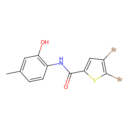 4,5-dibromo-N-(2-hydroxy-4-methylphenyl)thiophene-2-carboxamide structure