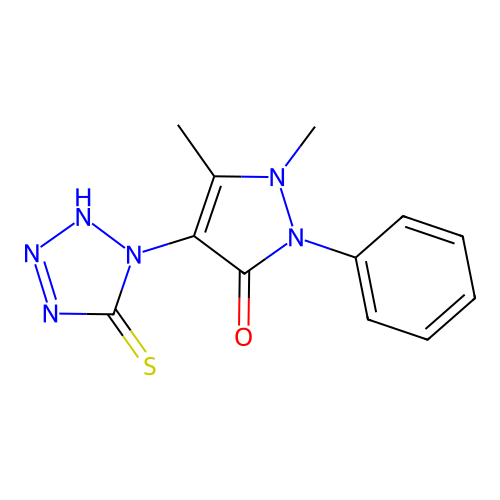 1,5-dimethyl-2-phenyl-4-(5-sulfanylidene-2,5-dihydro-1H-1,2,3,4-tetrazol-1-yl)-2,3-dihydro-1H-pyrazol-3-one structure