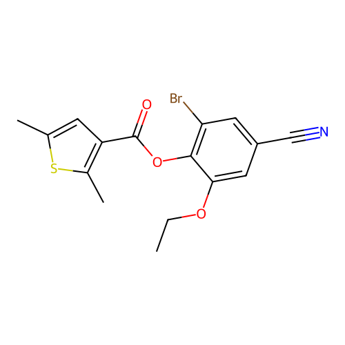2-Bromo-4-cyano-6-ethoxyphenyl 2,5-dimethylthiophene-3-carboxylate structure