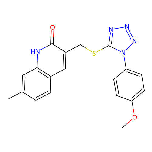 3-(((1-(4-Methoxyphenyl)-1H-tetrazol-5-yl)thio)methyl)-7-methylquinolin-2(1H)-one structure
