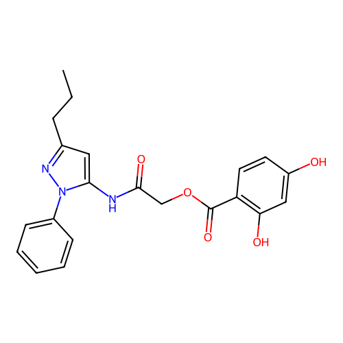 [2-Oxo-2-[(2-phenyl-5-propylpyrazol-3-yl)amino]ethyl] 2,4-dihydroxybenzoate structure