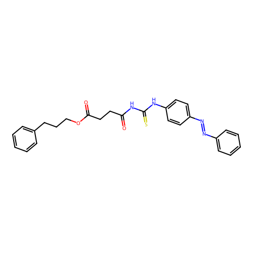 3-phenylpropyl 3-[(4-phenyldiazenylphenyl)thiocarbamoylcarbamoyl]propanoate structure
