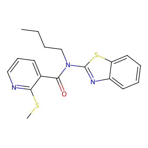 N-(1,3-benzothiazol-2-yl)-N-butyl-2-(methylsulfanyl)pyridine-3-carboxamide structure
