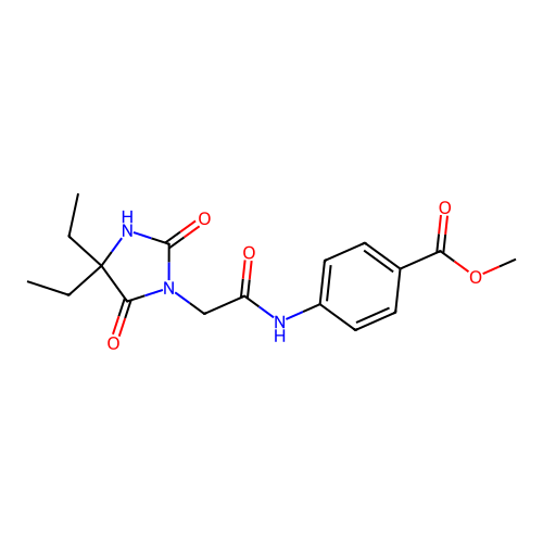 Methyl 4-[2-(4,4-diethyl-2,5-dioxoimidazolidin-1-YL)acetamido]benzoate structure