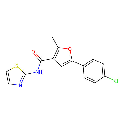 5-(4-chlorophenyl)-2-methyl-N-(1,3-thiazol-2-yl)furan-3-carboxamide structure