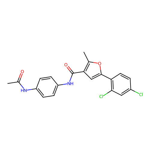 N-(4-acetamidophenyl)-5-(2,4-dichlorophenyl)-2-methylfuran-3-carboxamide structure