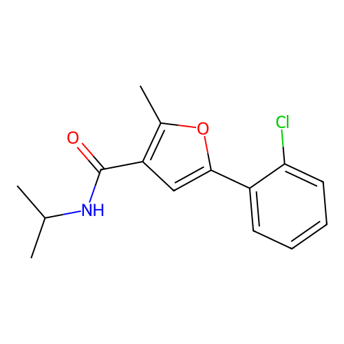 5-(2-chlorophenyl)-2-methyl-N-(propan-2-yl)furan-3-carboxamide structure