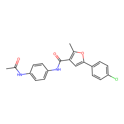 N-(4-acetamidophenyl)-5-(4-chlorophenyl)-2-methylfuran-3-carboxamide structure