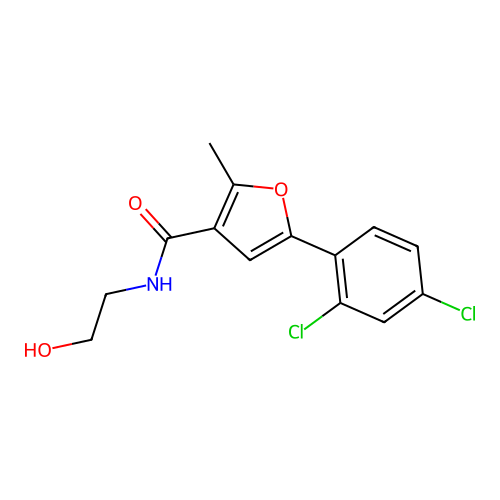5-(2,4-dichlorophenyl)-N-(2-hydroxyethyl)-2-methylfuran-3-carboxamide structure