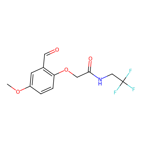2-(2-formyl-4-methoxyphenoxy)-N-(2,2,2-trifluoroethyl)acetamide structure