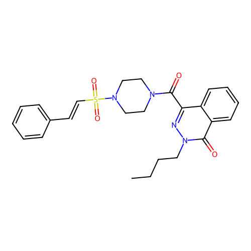 2-butyl-4-[4-(2-phenylethenesulfonyl)piperazine-1-carbonyl]-1,2-dihydrophthalazin-1-one structure