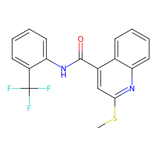 2-methylsulfanyl-N-[2-(trifluoromethyl)phenyl]quinoline-4-carboxamide structure