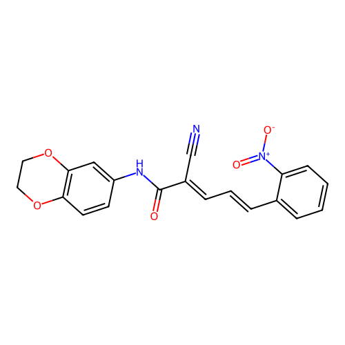2-cyano-N-(2,3-dihydro-1,4-benzodioxin-6-yl)-5-(2-nitrophenyl)penta-2,4-dienamide structure