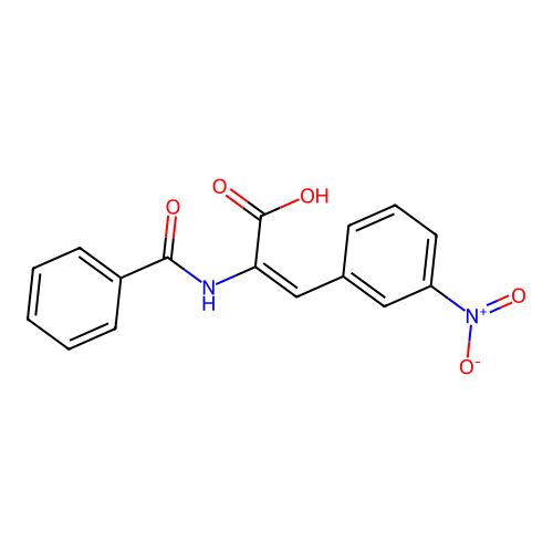 (2E)-3-(3-nitrophenyl)-2-[(phenylcarbonyl)amino]prop-2-enoic acid structure