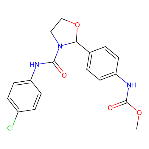 Methyl (4-{3-[(4-chlorophenyl)carbamoyl]-1,3-oxazolidin-2-yl}phenyl)carbamate structure