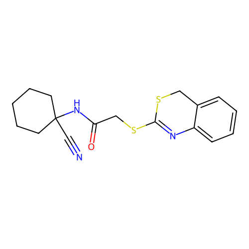 2-(4H-3,1-benzothiazin-2-ylsulfanyl)-N-(1-cyanocyclohexyl)acetamide structure