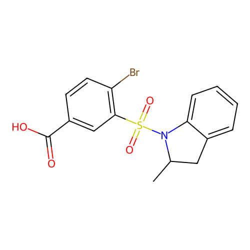 4-bromo-3-[(2-methyl-2,3-dihydro-1H-indol-1-yl)sulfonyl]benzoic acid structure