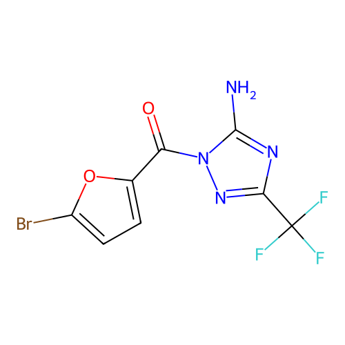 1-(5-bromofuran-2-carbonyl)-3-(trifluoromethyl)-1H-1,2,4-triazol-5-amine structure