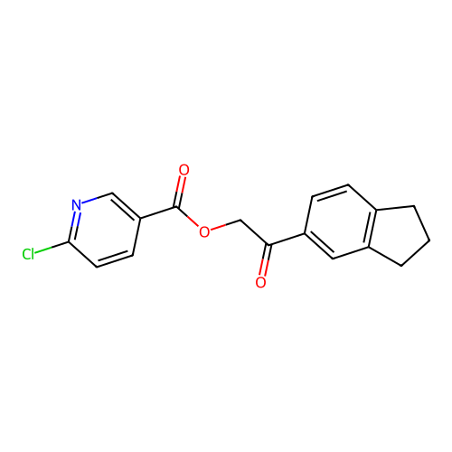2-(2,3-dihydro-1H-inden-5-yl)-2-oxoethyl 6-chloropyridine-3-carboxylate structure