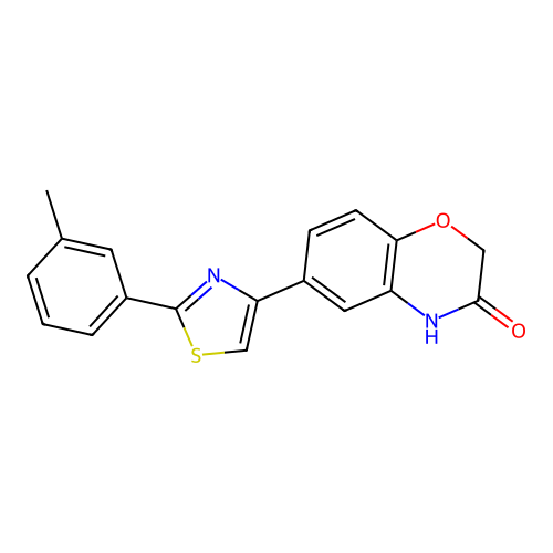 6-[2-(3-methylphenyl)-1,3-thiazol-4-yl]-3,4-dihydro-2H-1,4-benzoxazin-3-one structure