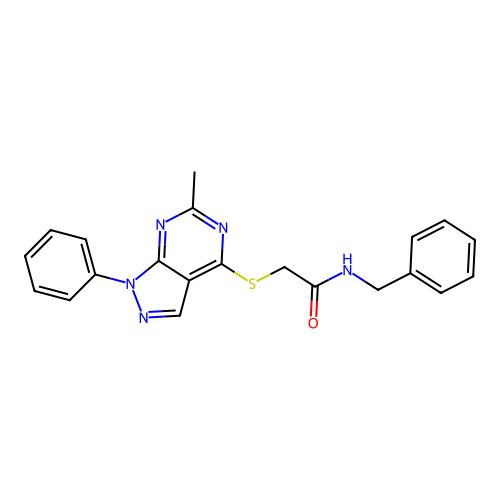 N-benzyl-2-({6-methyl-1-phenyl-1H-pyrazolo[3,4-d]pyrimidin-4-yl}sulfanyl)acetamide structure